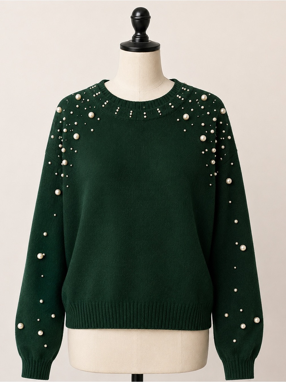 Pearl Embellished  Sweater -Evergreen- Size M